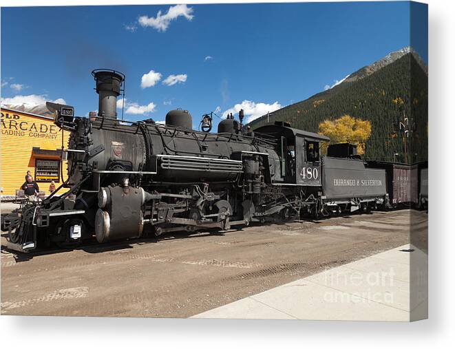Afternoon Canvas Print featuring the photograph Silverton Station Engine 480 on the Durango and Silverton Narrow Gauge RR by Fred Stearns
