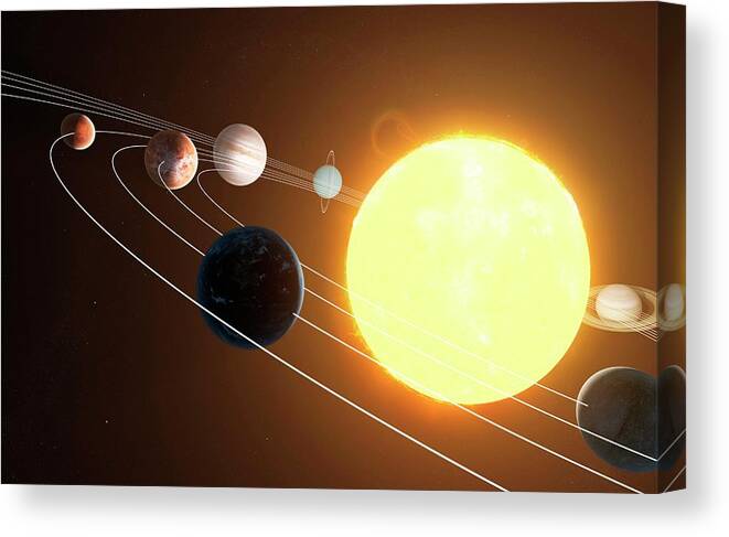 Black Background Canvas Print featuring the digital art Solar System, Artwork #1 by Sciepro