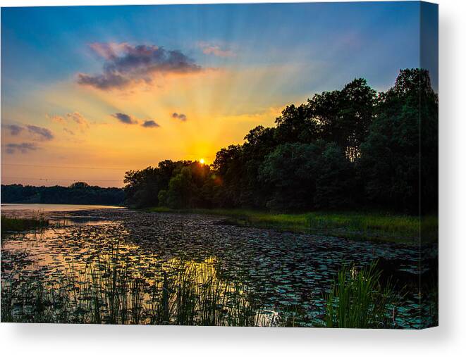 Grant Canvas Print featuring the photograph Sunset on Lake Masterman by Adam Mateo Fierro