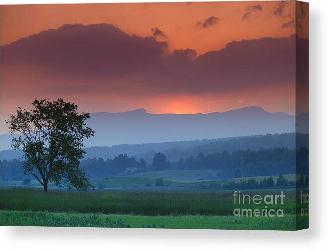 Mt. Mansfield Canvas Print featuring the photograph Sunset over Mt. Mansfield in Stowe Vermont by Don Landwehrle