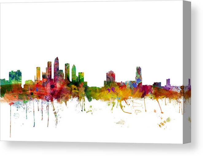 Watercolour Canvas Print featuring the digital art Tampa Florida Skyline #3 by Michael Tompsett