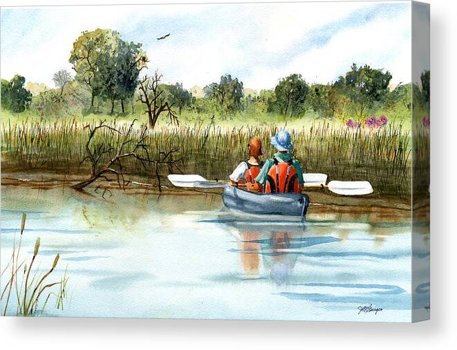 Kayak Canvas Print featuring the painting The Kayakers by Joseph Burger