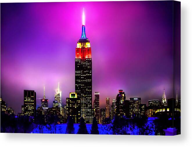 Empire State Building Canvas Print featuring the photograph The Red Empire #2 by Az Jackson