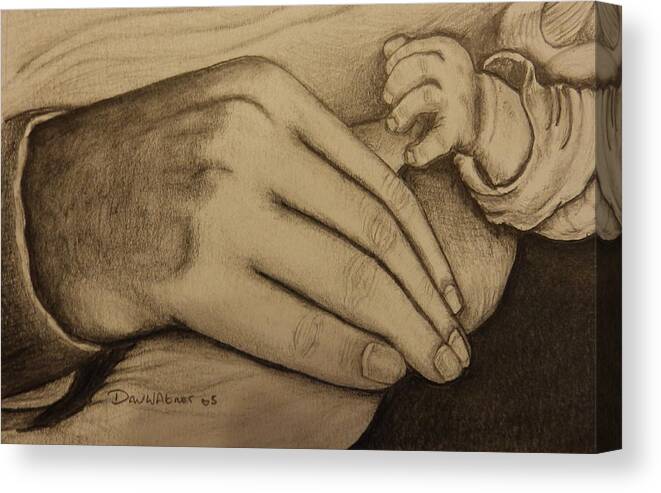 Mother Canvas Print featuring the drawing These are the hands that love me #1 by Dan Wagner