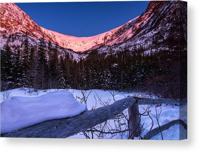 Hermit Lake Canvas Print featuring the photograph Tuckerman Ravine In The Winter Alpenglow by Jeff Sinon