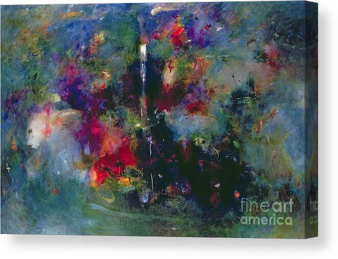 Colourful; Abstract; Waterfall; Atmospheric Canvas Print featuring the painting Valley of the Waterfalls by Jane Deakin