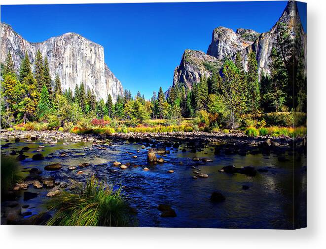 Blue Sky Canvas Print featuring the photograph Valley View Yosemite National Park #1 by Scott McGuire