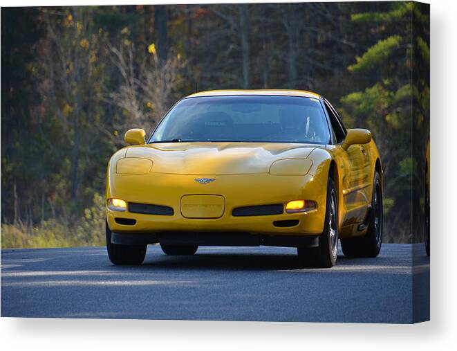 Corvette Canvas Print featuring the photograph Yellow Corvette #2 by Mike Martin