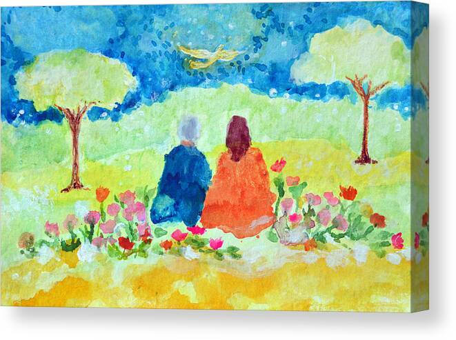  Canvas Print featuring the painting Yogananda and Swami Kriyananda #1 by Ashleigh Dyan Bayer