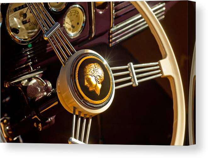 1939 Ford Standard Woody Canvas Print featuring the photograph 1939 Ford Standard Woody Steering Wheel by Jill Reger