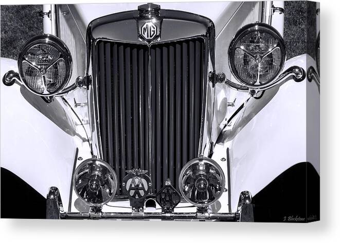 Car Canvas Print featuring the photograph 1939 MG Classic in Black and White by Jordan Blackstone