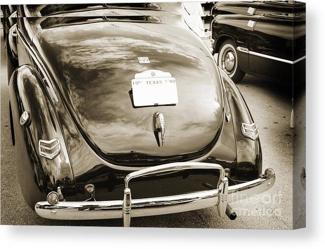 1940 Ford Canvas Print featuring the photograph 1940 Ford Classic car back side and trunk Photograph in sepia 31 by M K Miller