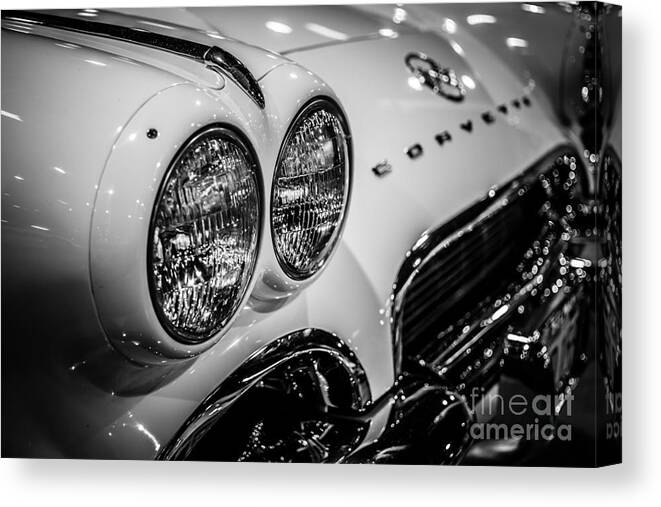 1950's Canvas Print featuring the photograph 1950's Chevrolet Corvette C1 in Black and White by Paul Velgos