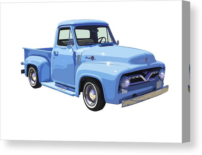 Ford F100 Truck Canvas Print featuring the photograph 1955 Ford F100 Blue Pickup Truck Canvas by Keith Webber Jr