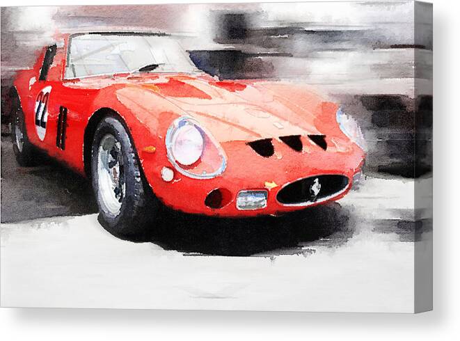 Ferrari Canvas Print featuring the painting 1962 Ferrari 250 GTO Watercolor by Naxart Studio