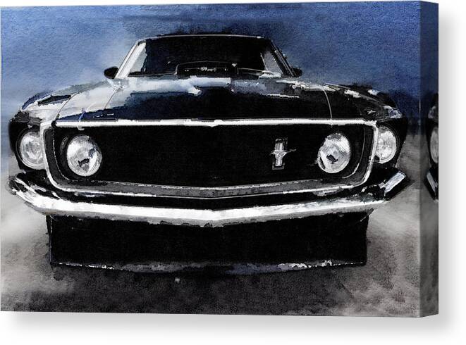 Ford Mustang Shelby Canvas Print featuring the painting 1968 Ford Mustang Shelby Front Watercolor by Naxart Studio