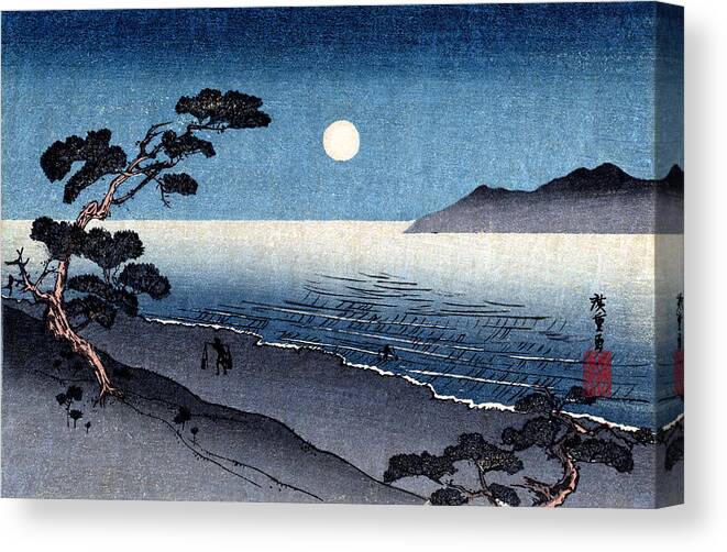 Historicimage Canvas Print featuring the painting 19th C. Moonlit Japanese Beach by Historic Image