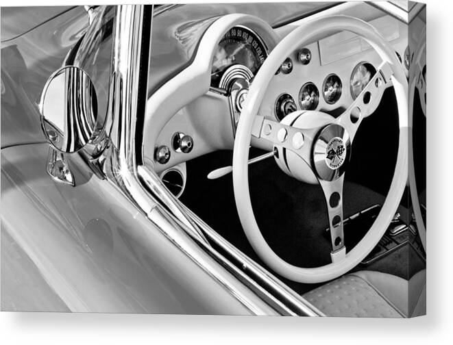 1957 Chevrolet Corvette Steering Wheel Emblem Canvas Print featuring the photograph 1957 Chevrolet Corvette Steering Wheel Emblem #2 by Jill Reger