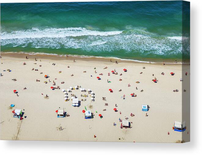 Water's Edge Canvas Print featuring the photograph Aereal View Of Copacabana Beach In Rio #2 by Gonzalo Azumendi