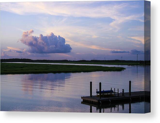 Sky Canvas Print featuring the photograph All Quiet on the Dock #2 by Tony Delsignore