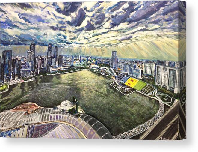 River Canvas Print featuring the painting City Around the River by Belinda Low