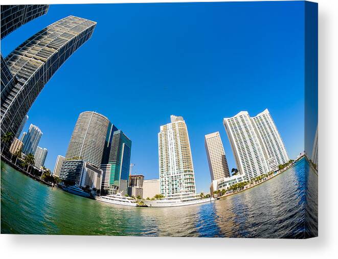 Architecture Canvas Print featuring the photograph Downtown Miami Fisheye by Raul Rodriguez