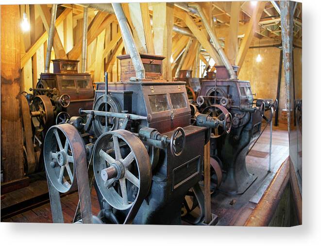 Machinery Canvas Print featuring the photograph Historic Flour Mill Machinery #2 by Jim West