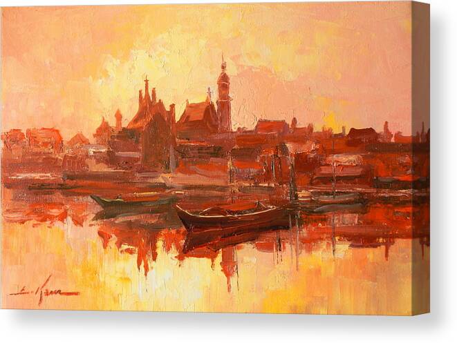 Warsaw Canvas Print featuring the painting Old Warsaw - Wisla river #2 by Luke Karcz