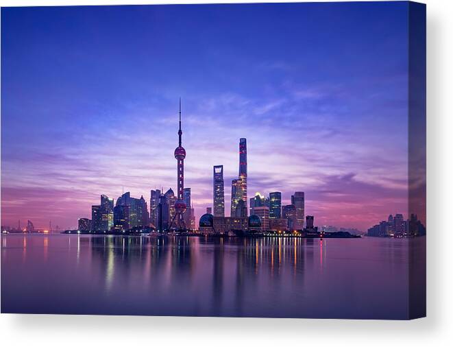 Dawn Canvas Print featuring the photograph Panoramic skyline of Shanghai #2 by MarsYu