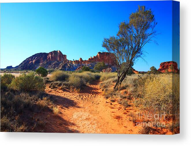 Rainbow Valley Sunrise Outback Landscape Central Australia Water Hole Northern Territory Australian Clay Pan Canvas Print featuring the photograph Rainbow Valley #2 by Bill Robinson