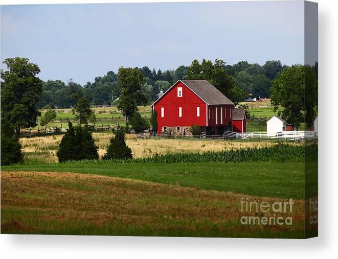 Red Barn Canvas Print featuring the photograph Red Barn Gettysburg by James Brunker