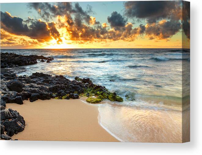 Aqua Canvas Print featuring the photograph Sandy Beach Sunrise 7 #2 by Leigh Anne Meeks