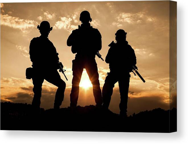 Soldier Canvas Print featuring the photograph Silhouette Of United States Army #2 by Oleg Zabielin