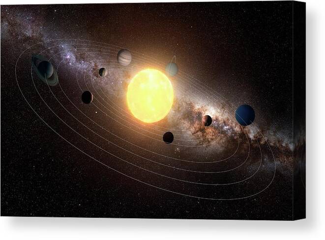 Black Background Canvas Print featuring the digital art Solar System, Artwork #2 by Sciepro