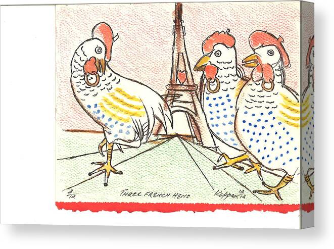 Greeting Card Canvas Print featuring the drawing Three French Hens #2 by Kippax Williams