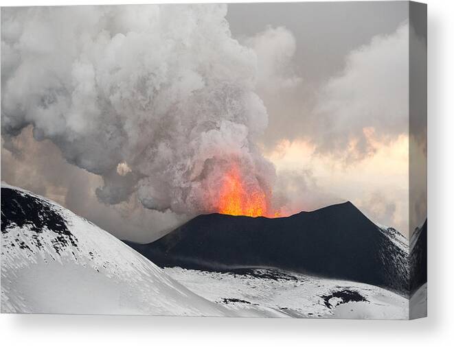Feb0514 Canvas Print featuring the photograph Tolbachik Volcano Erupting Kamchatka #2 by Sergey Gorshkov