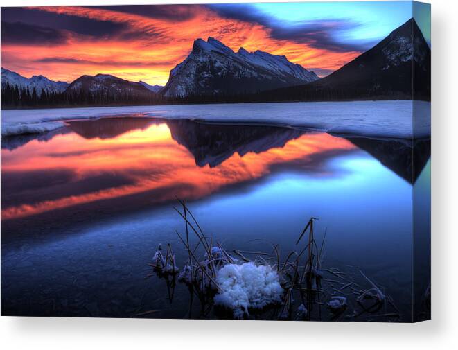 Canada Canvas Print featuring the photograph Vermillion Lakes Mount Rundle #2 by Mark Duffy