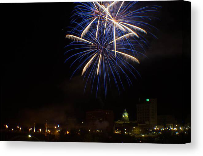 Fairmont Canvas Print featuring the photograph 2014 Three Rivers Festival Fireworks Fairmont WV 4 by Howard Tenke