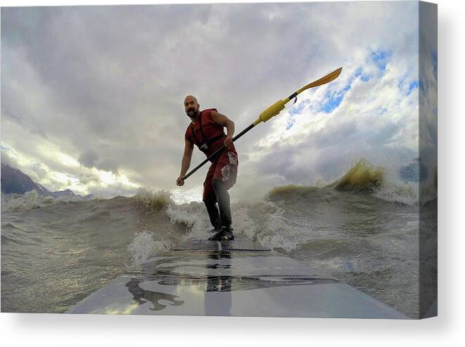 Tidal Bore Canvas Print featuring the photograph Feature - Bore Tide Surfing In Alaska #23 by Streeter Lecka
