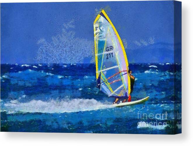 Windsurfing Canvas Print featuring the painting Windsurfing #2 by George Atsametakis