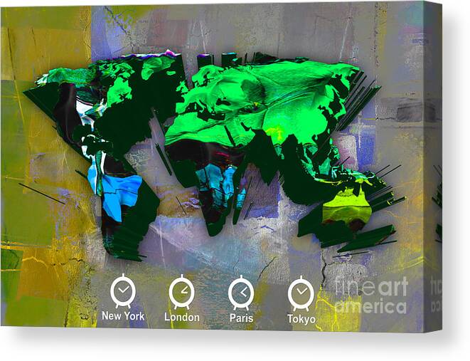 World Map Canvas Print featuring the mixed media World Map Watercolor #26 by Marvin Blaine