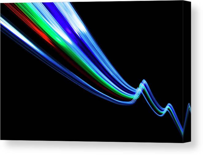 Black Background Canvas Print featuring the photograph Abstract Light Trails And Streams by John Rensten