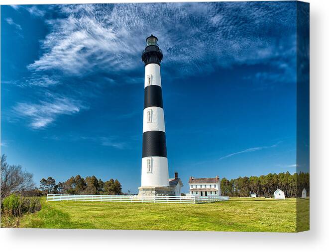 Black And White Lighthouse Canvas Print featuring the photograph Bodie Island Lighthouse #3 by Victor Culpepper