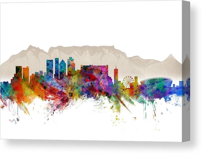 City Canvas Print featuring the digital art Cape Town South Africa Skyline by Michael Tompsett