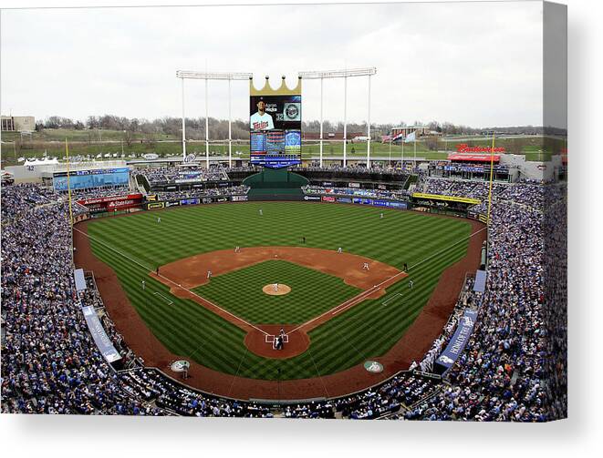 American League Baseball Canvas Print featuring the photograph Minnesota Twins V Kansas City Royals by Jamie Squire