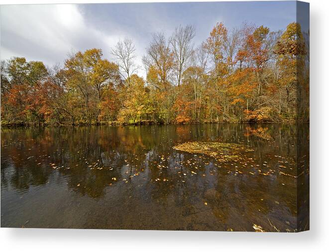 Autumn Canvas Print featuring the photograph Reflection of Autumn Colors on the Canal by David Letts