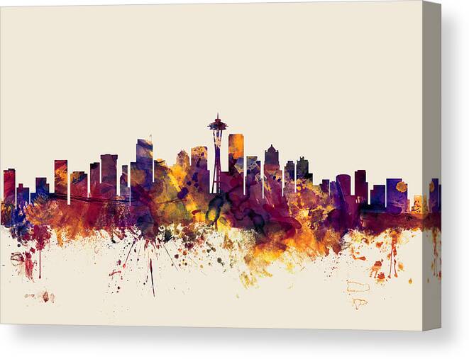 United States Canvas Print featuring the digital art Seattle Washington Skyline #5 by Michael Tompsett