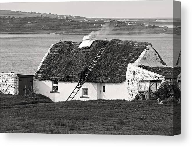 Ireland Canvas Print featuring the photograph Thatch roof Cottage Ireland #3 by Pierre Leclerc Photography
