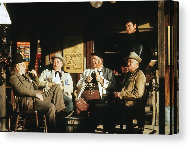 The Over The Hill Gang Johnny Cash Porch Old Tucson Arizona 1971 Canvas Print featuring the photograph The Over The Hill Gang Johnny Cash Porch Old Tucson Arizona 1971 #5 by David Lee Guss
