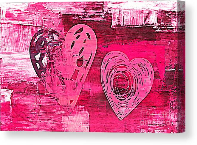 Three Pink Hearts Canvas Print featuring the digital art 3VL Pink by Mindy Bench